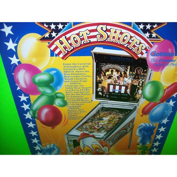 Hot Shots Pinball Flyer Original NOS Vintage Retro Game 1989 Carnival Theme Art - Picture 3 of 5